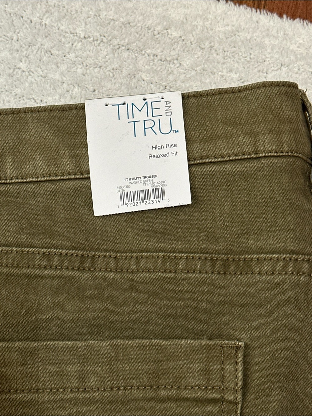Time and Tru Washed Olive High Rise Wide Leg Utility Trousers - Picture 14 of 16